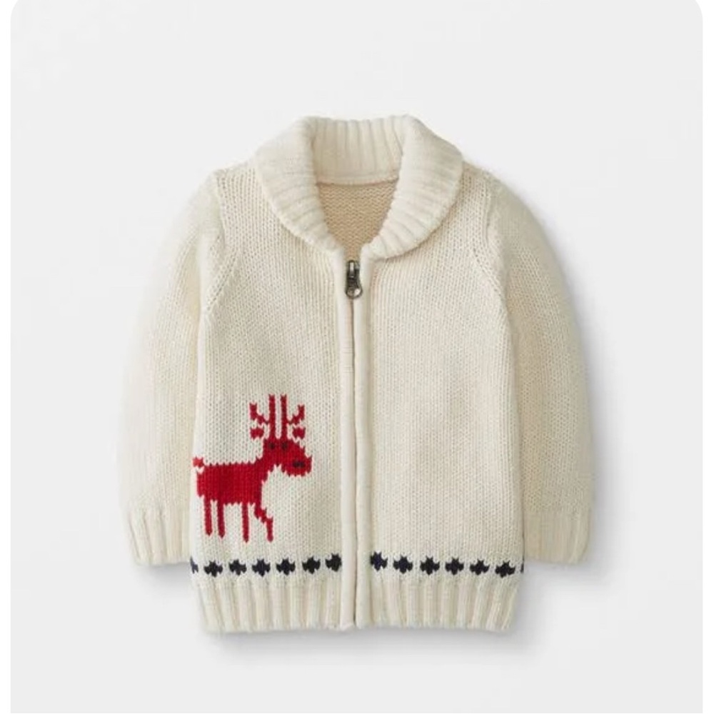 EUC Hanna Andersson Boys 2T zip up Classic Holiday Deer Print sweater